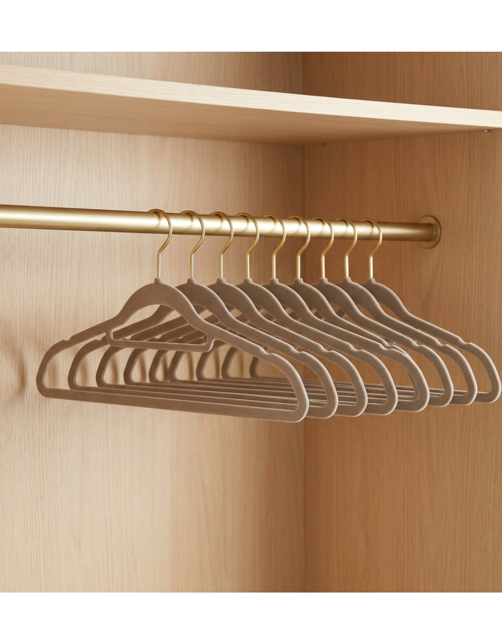 Glpwc Slim Velvet Shirt Hanger Set of 10 Taupe Brass - Lifestyle view