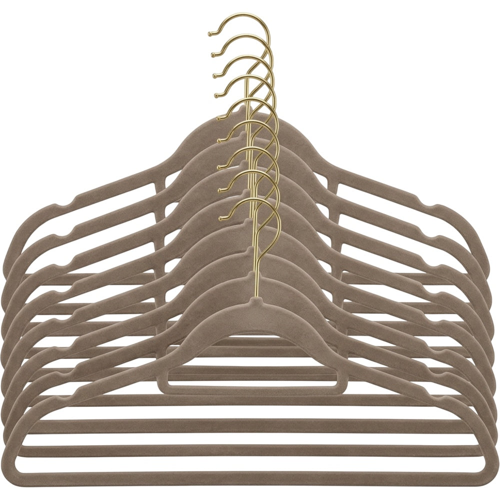 Glpwc Slim Velvet Shirt Hanger Set of 10 Taupe Brass - Product view